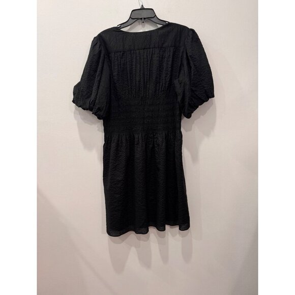 New Frame Women's Size XL Black Smocked Button-Down Dress Short Puff Sleeves - Picture 12 of 14